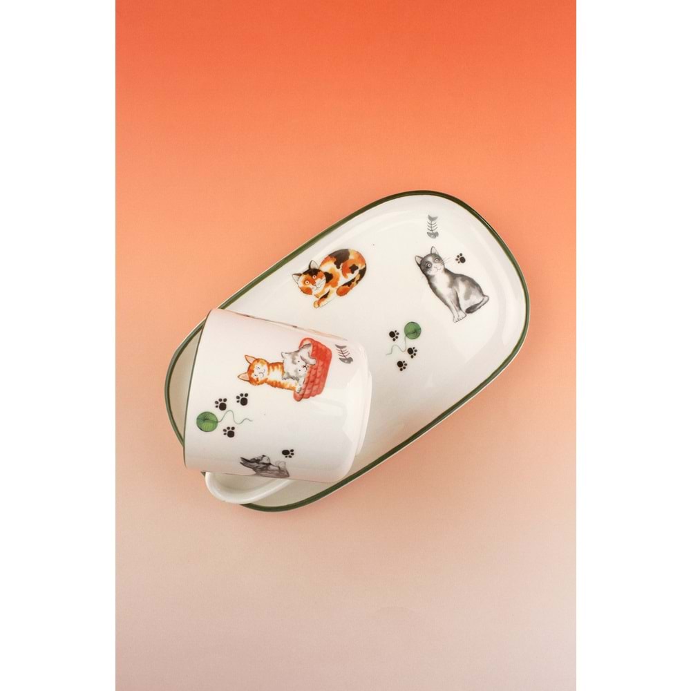 Cats sunumluklu porselen kupa takımı