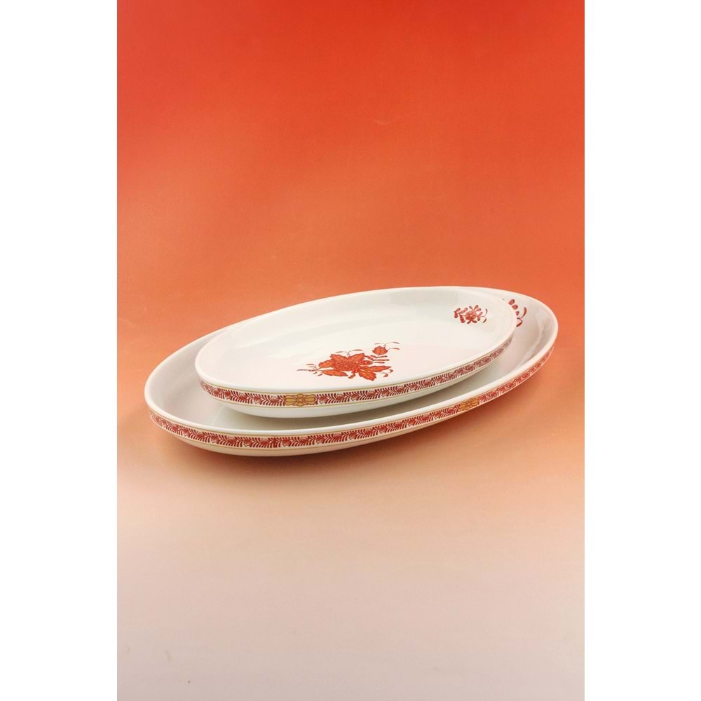 Flowers orange 2 boy porselen kayık tabak