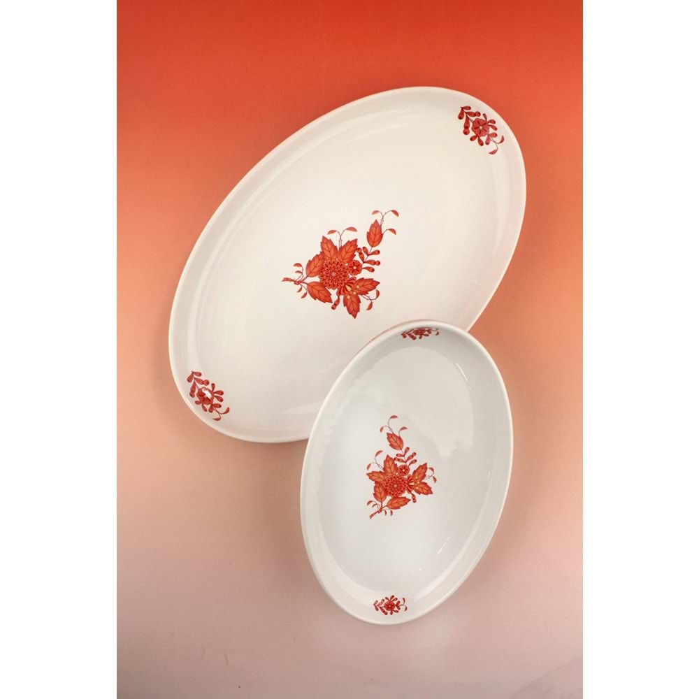 Flowers orange 2 boy porselen kayık tabak