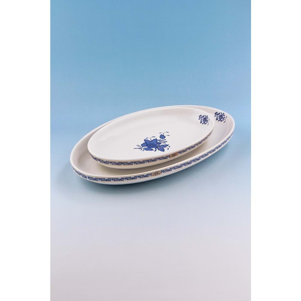 Flowers blue 2 boy porselen kayık tabak