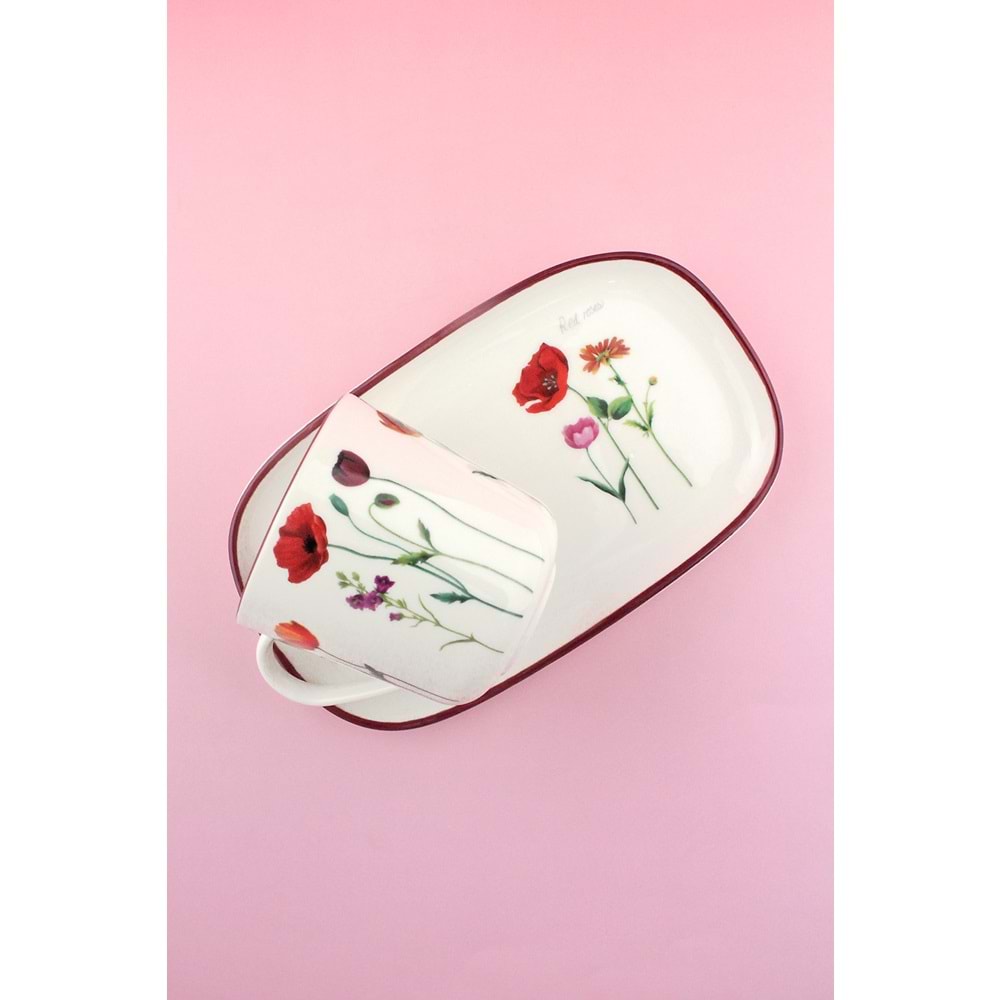 Red roses sunumluklu porselen kupa takımı