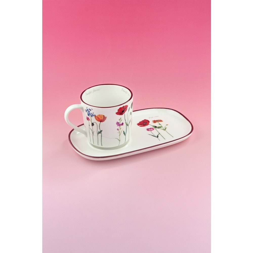 Red roses sunumluklu porselen kupa takımı