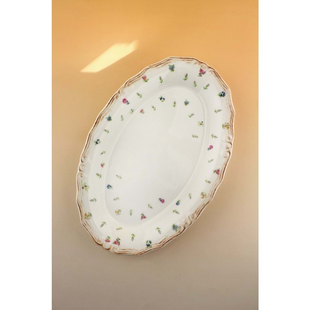 Flora antik porselen kayık tabak