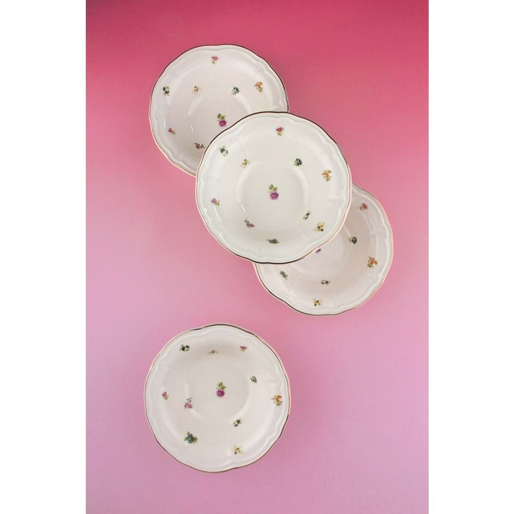 Flora antik altın yaldızlı 4 parça porselen kase