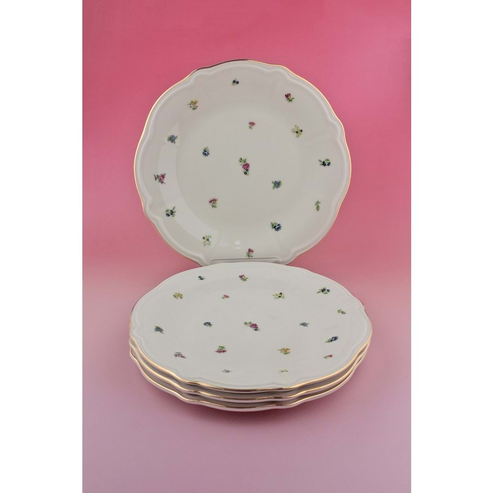 Flora antik altın yaldızlı 4 parça porselen servis tabağı