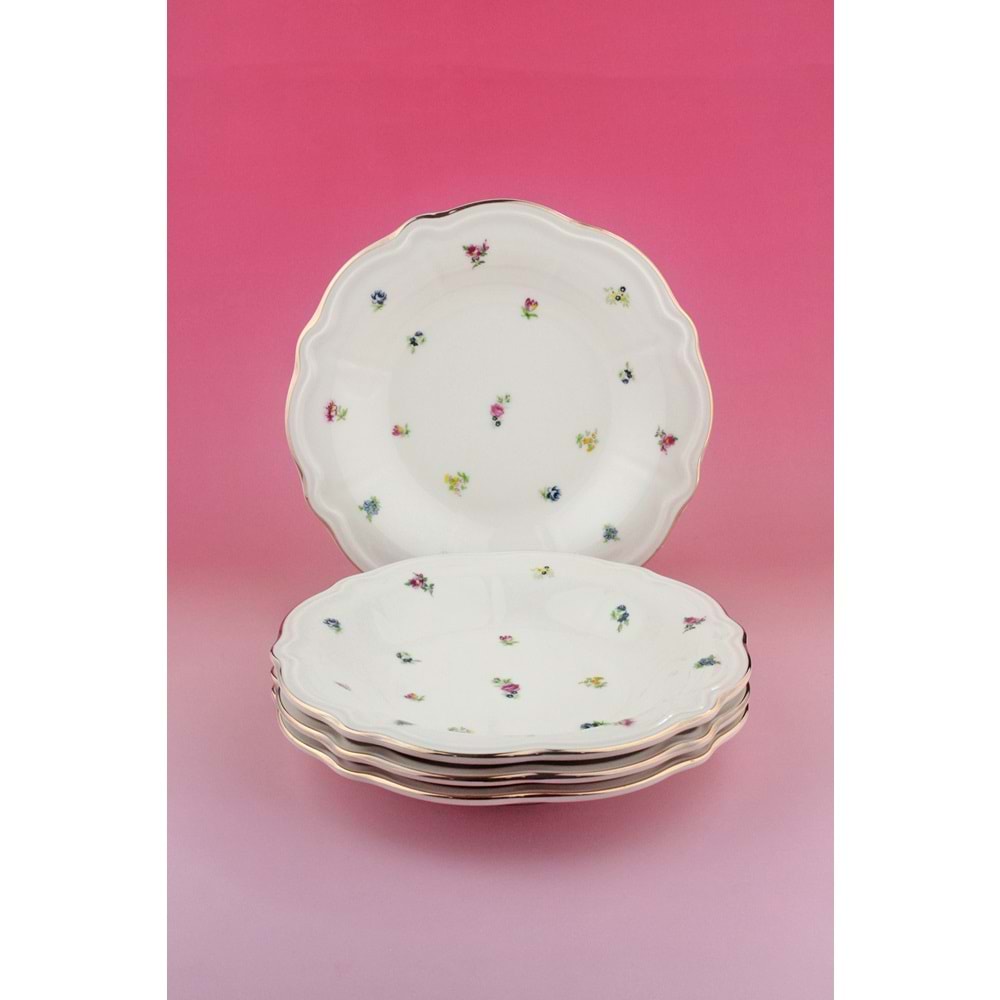 Flora antik altın yaldızlı 4 parça porselen yemek tabağı