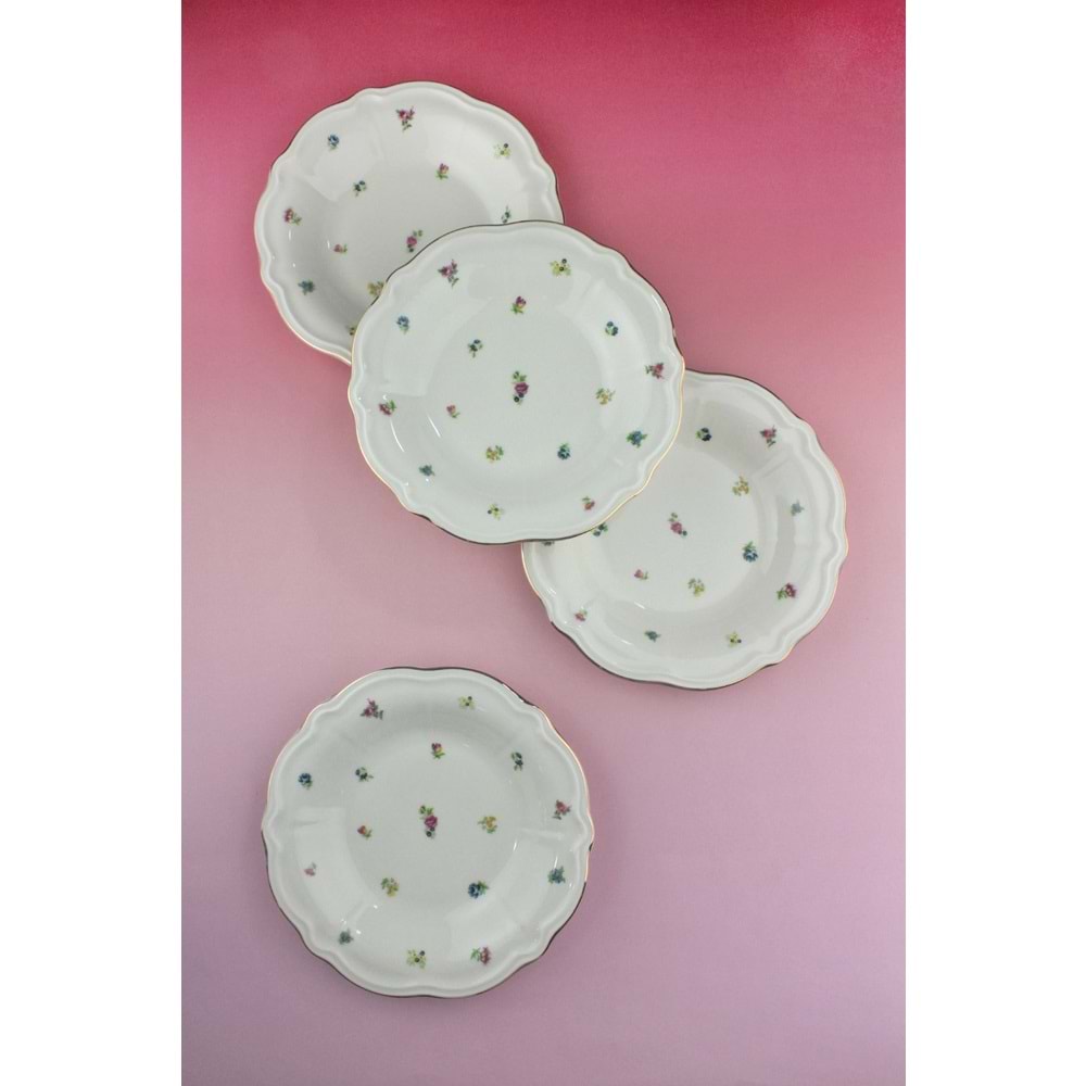 Flora antik altın yaldızlı 4 parça porselen yemek tabağı