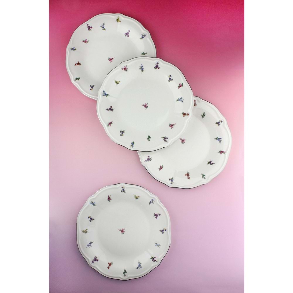 Floral antik gümüş yaldızlı 4 parça porselen servis tabağı