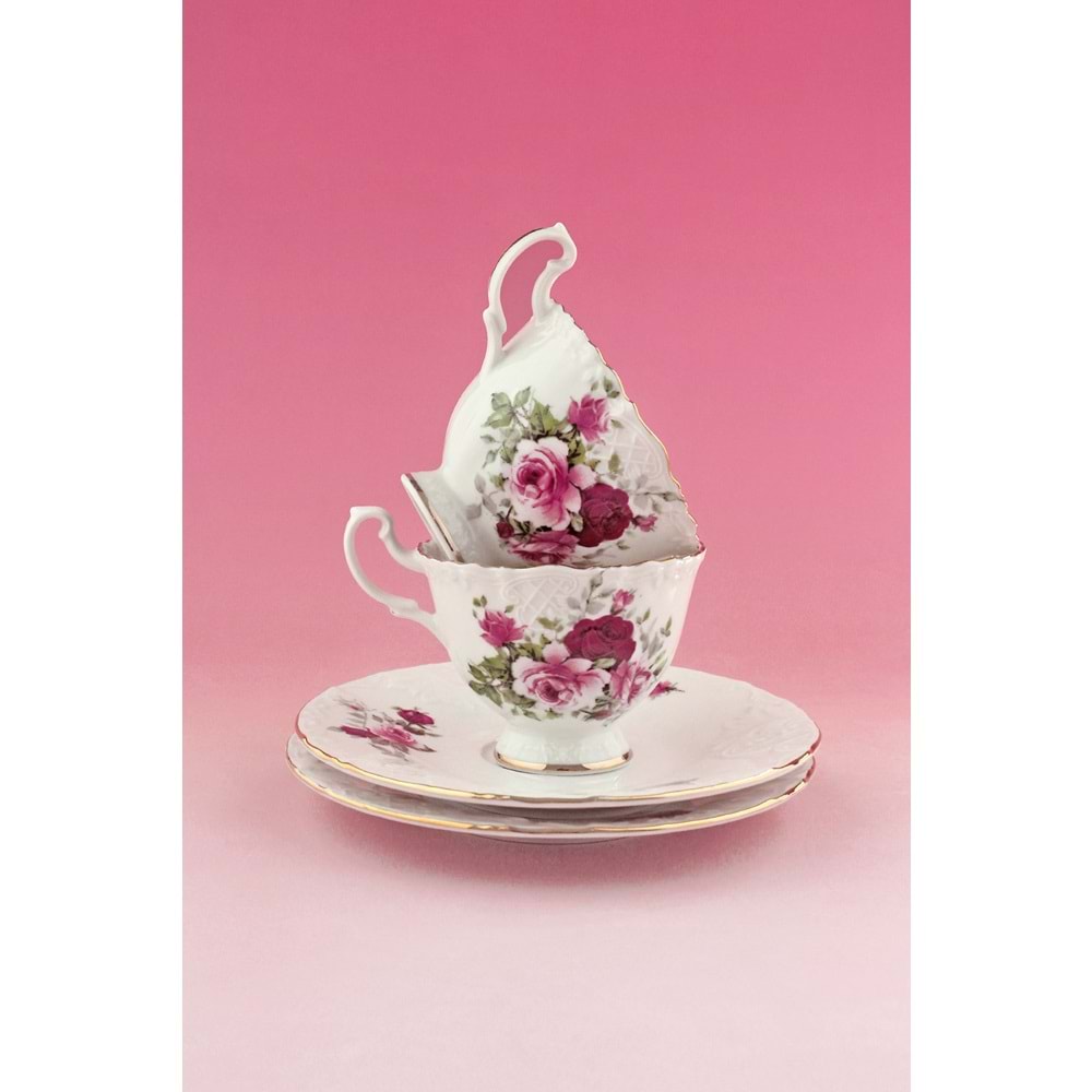Victorian rose altın yaldızlı 2 kişilik kahve fincan takımı