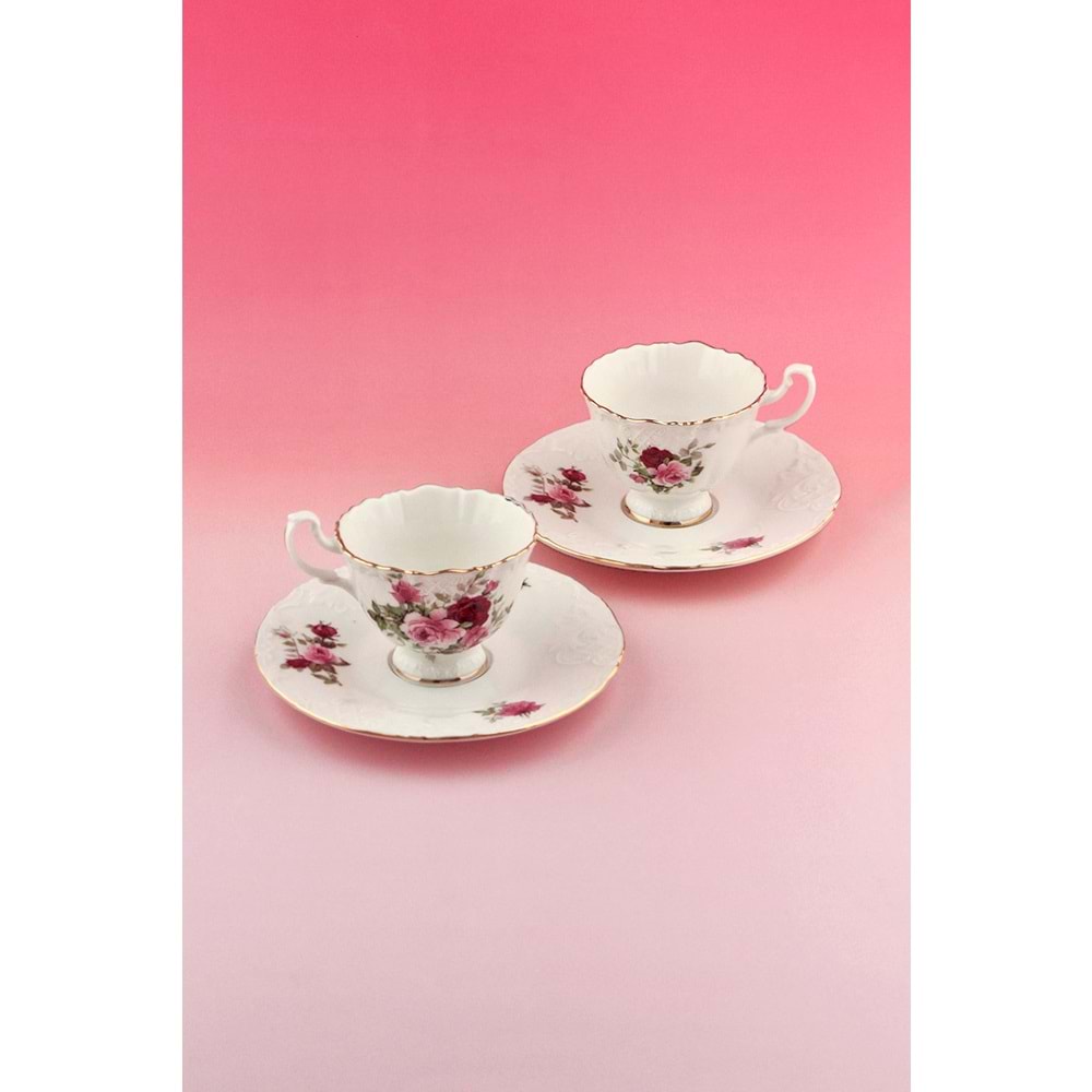 Victorian rose altın yaldızlı 2 kişilik kahve fincan takımı