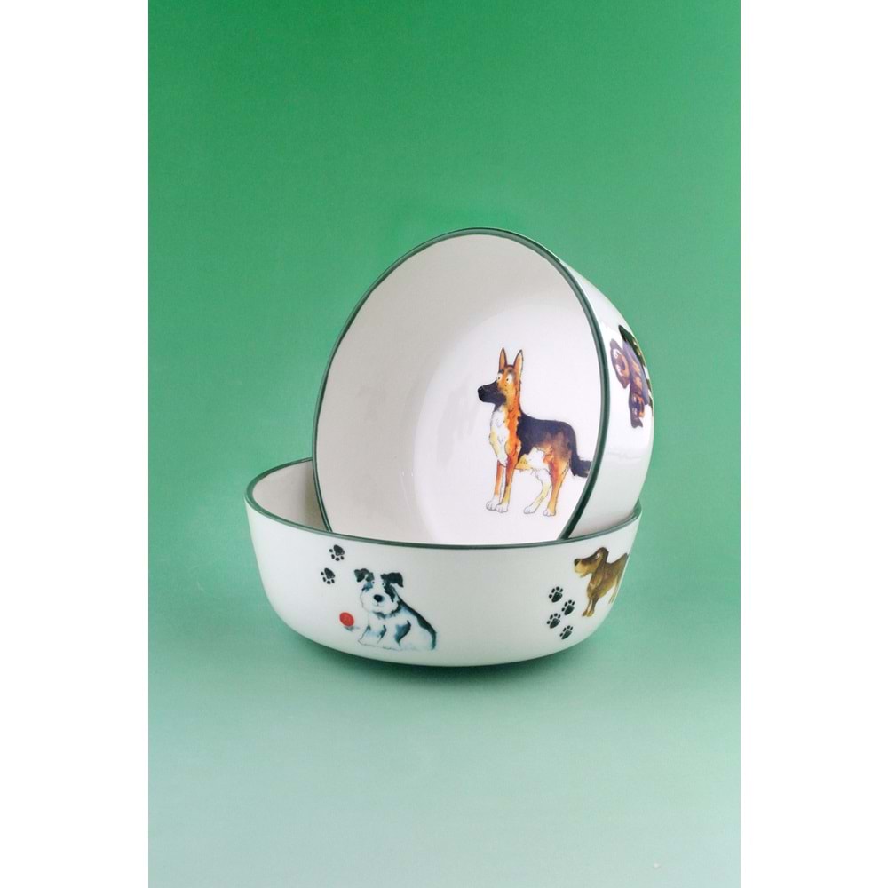 Dogs green 2 adet porselen kase/mama kabı