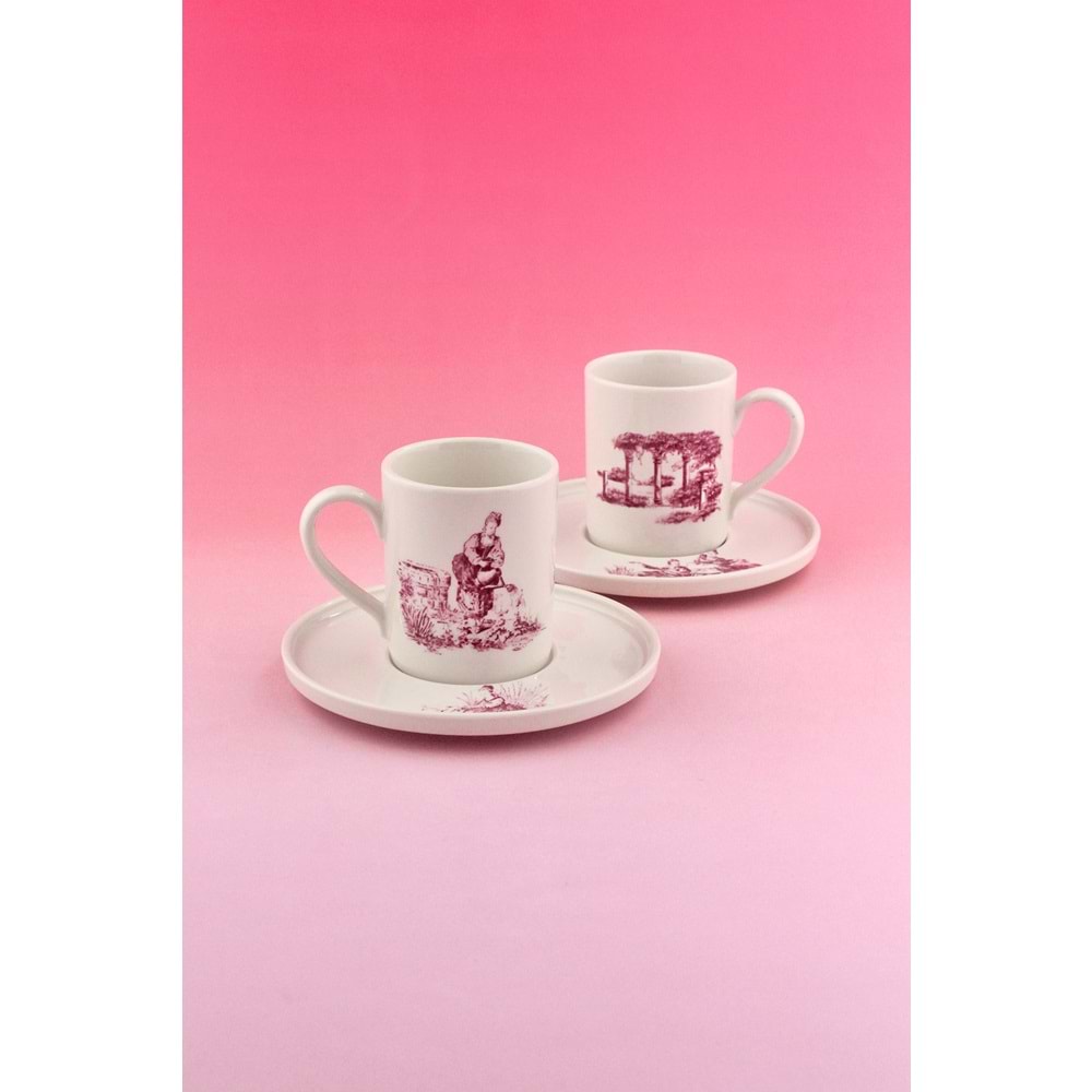 Royal pembe iki kişilik porselen kahve fincan takımı