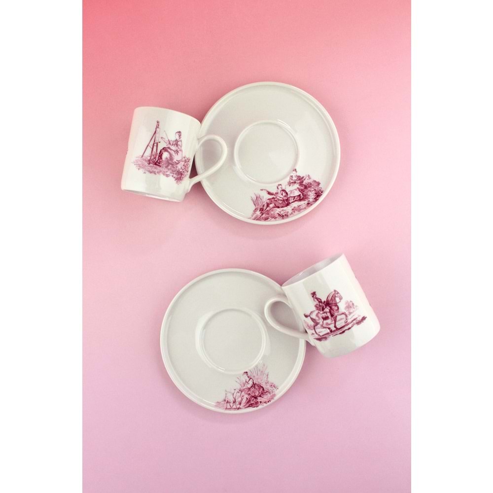 Royal pembe iki kişilik porselen kahve fincan takımı