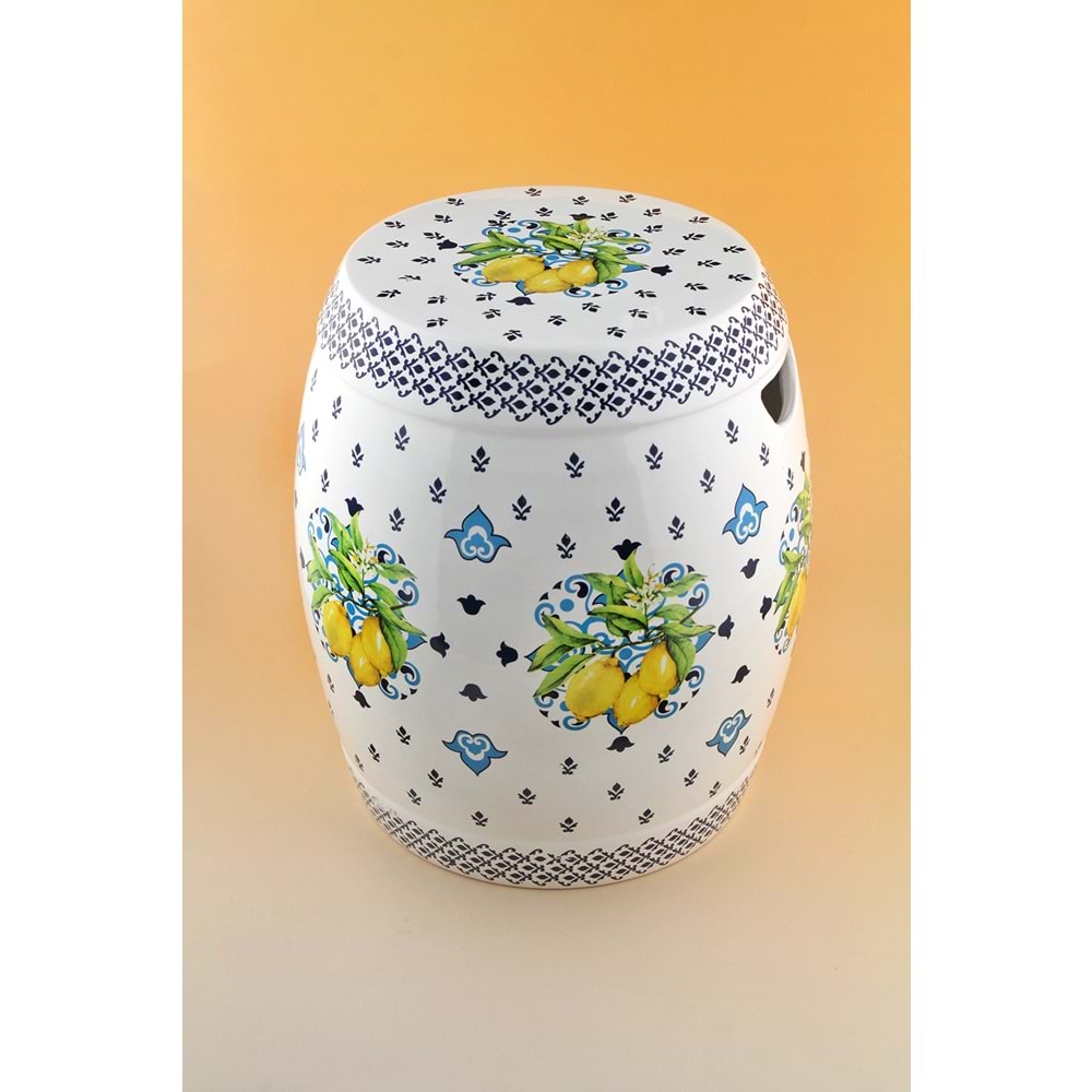 Lemon & bleu blanc seramik yan sehpa / tabure