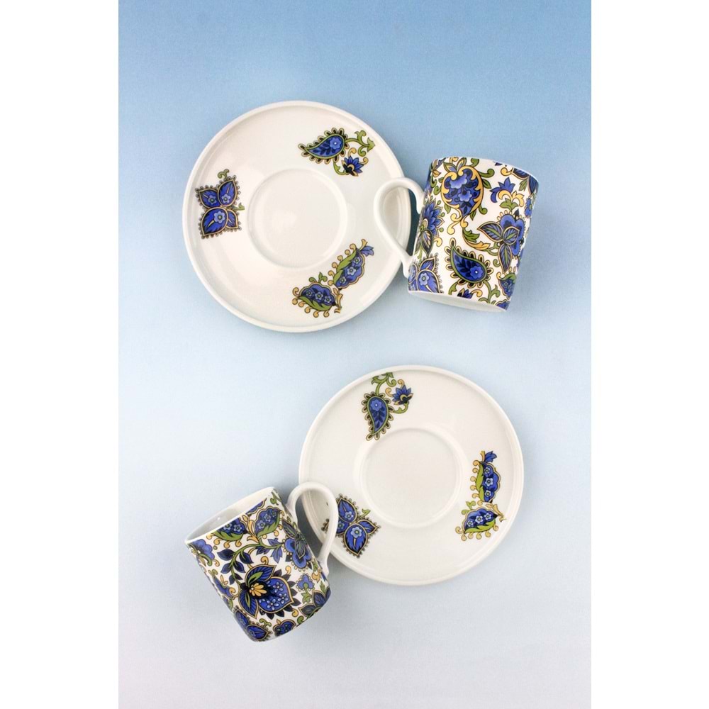 Blue paisley iki kişilik porselen kahve fincan takımı