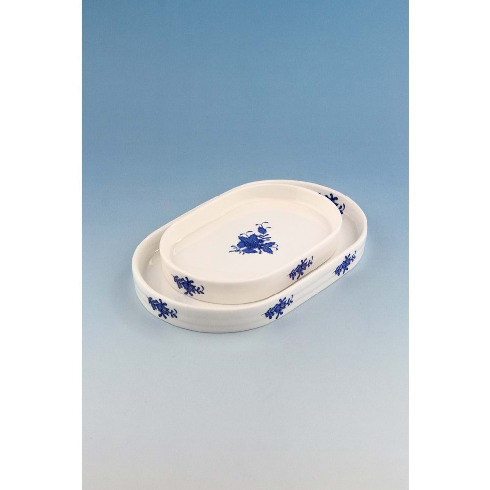 Flowers blue 2 boy porselen kayık tabak