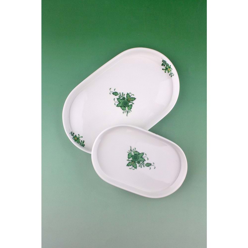 Flowers green 2 boy porselen kayık tabak
