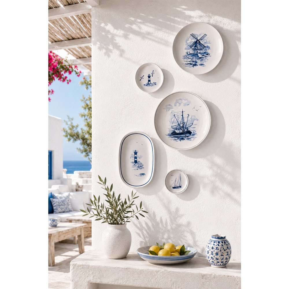 Blue porselen duvar tabağı seti