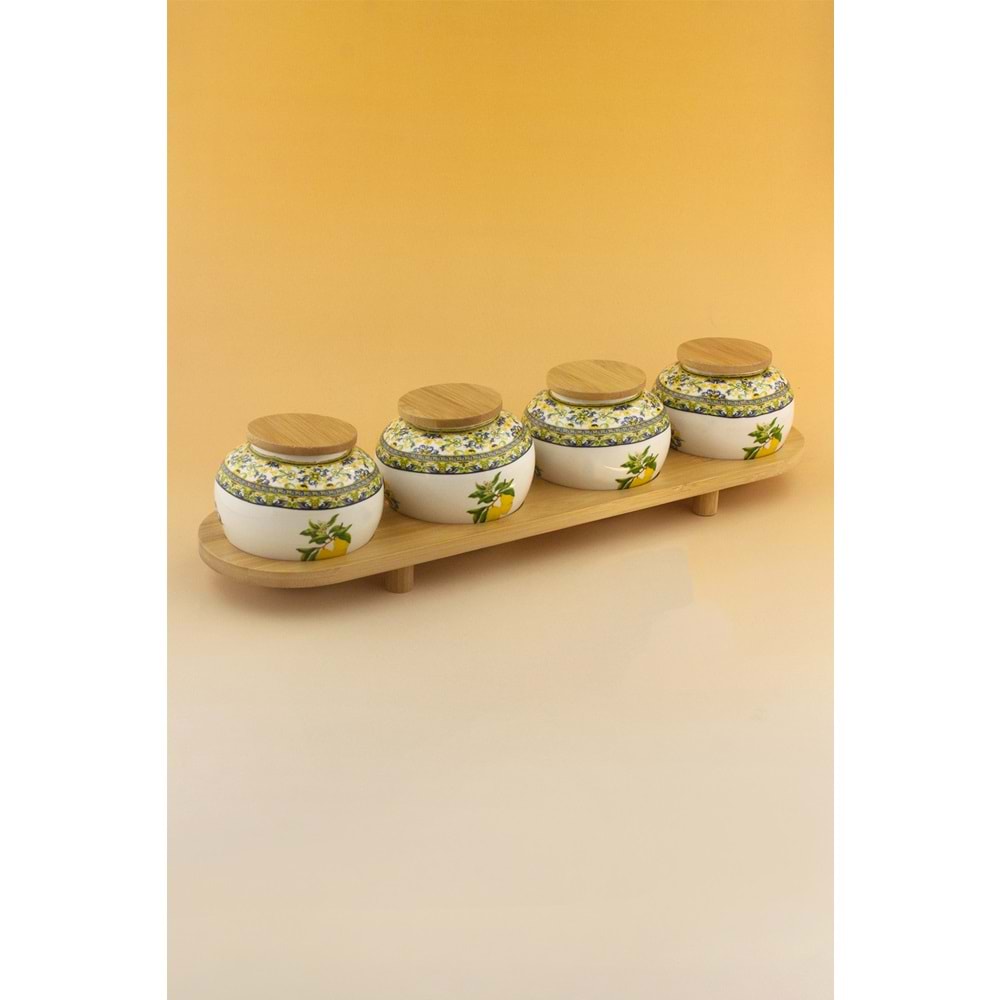 Berries bambu standlı 4 lü porselen baharatlık