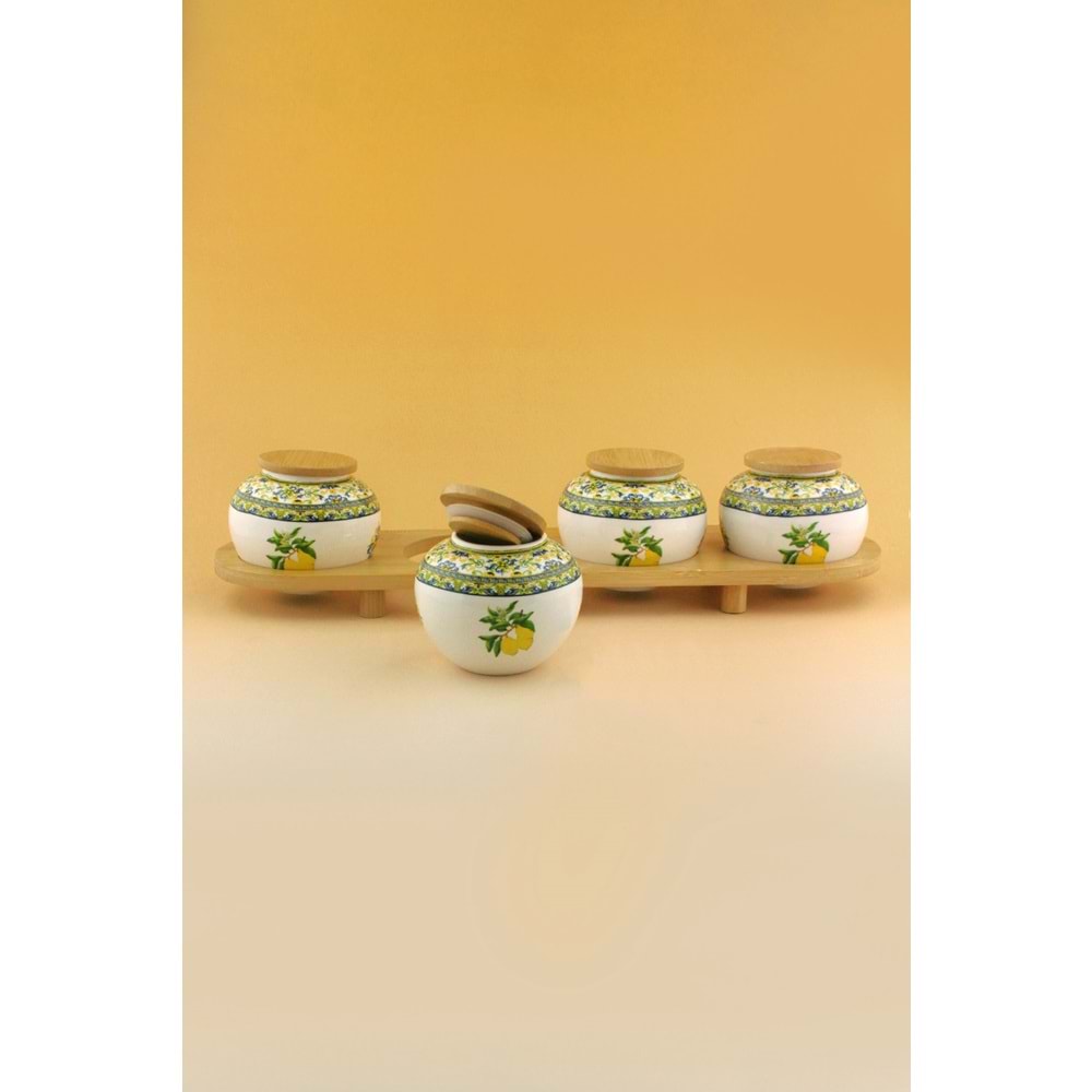 Berries bambu standlı 4 lü porselen baharatlık
