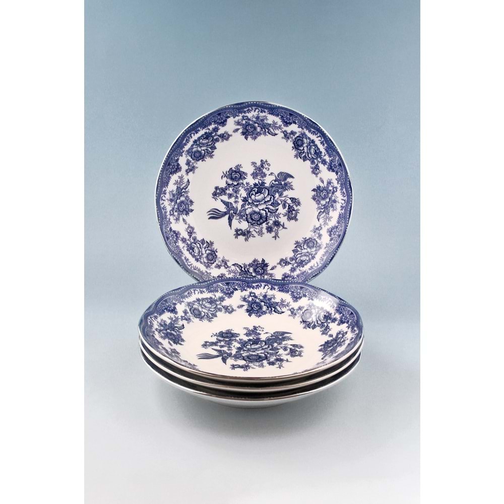Florence blue gümüş yaldızlı porselen 4 parça yemek tabağı