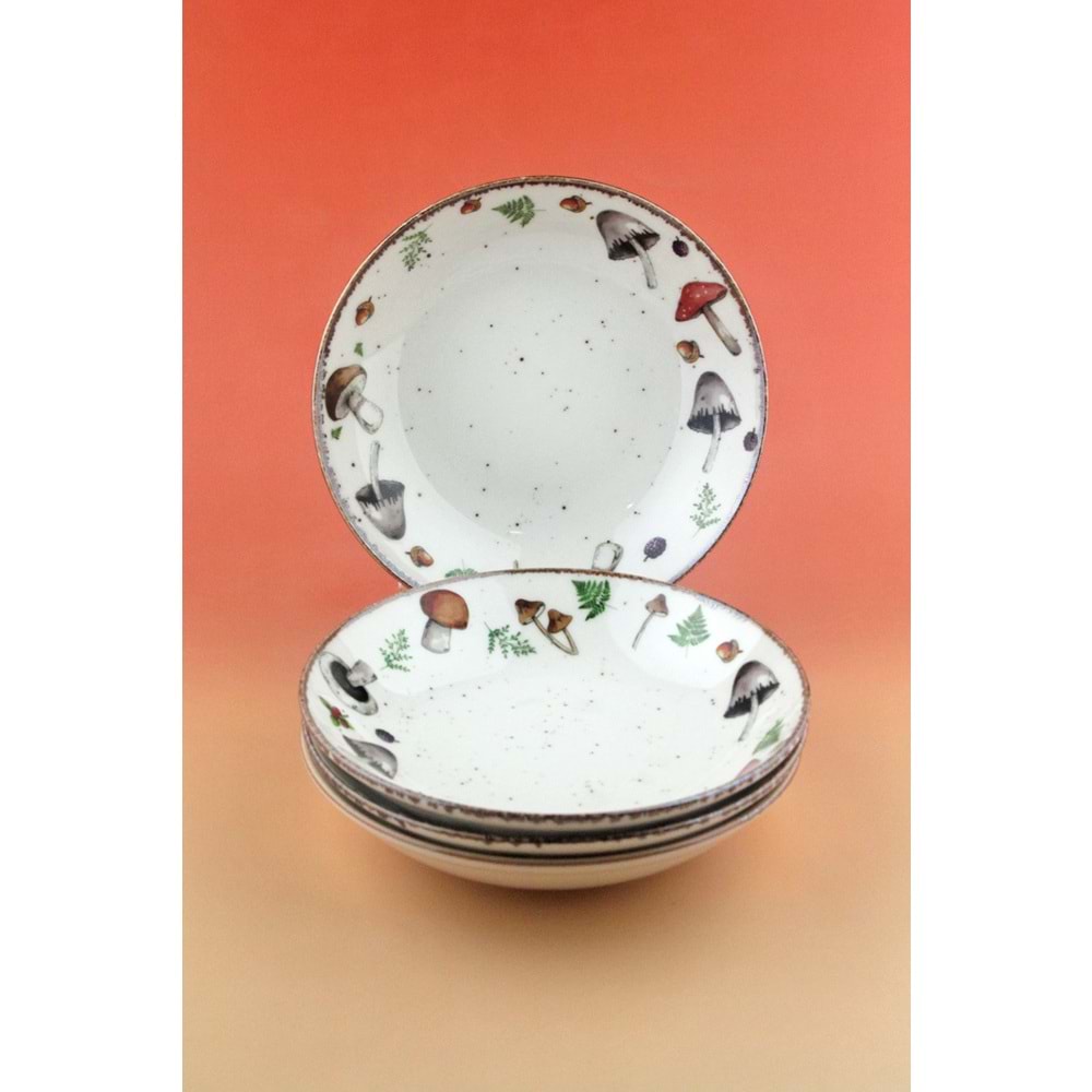 Mushroom retro porselen 4 parça yemek tabağı