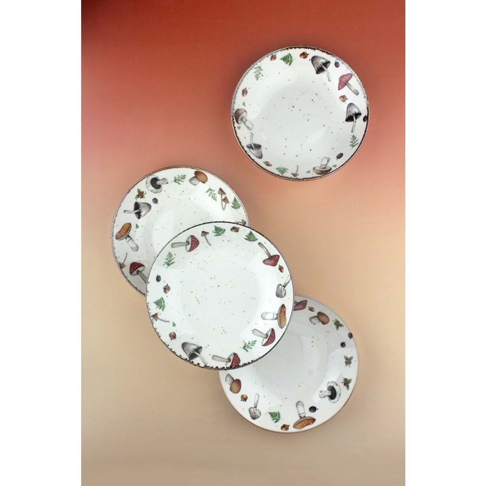 Mushroom retro porselen 4 parça yemek tabağı