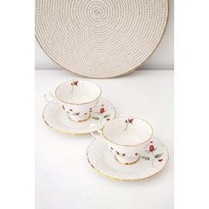 Kırmızı gül altın yaldızlı bone 2 kişilik çay fincan takımı