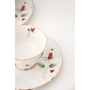 Kırmızı gül altın yaldızlı bone 2 kişilik çay fincan takımı