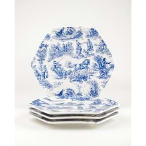 Mavi İngiliz 4 parça porselen tatlı/kurabiye tabağı