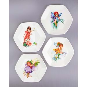 Fairy 4 parça porselen tatlı/kurabiye tabağı