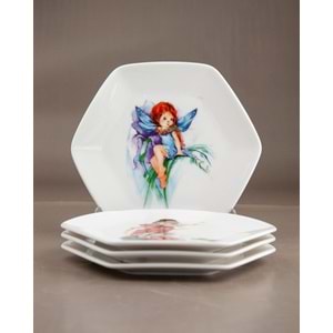 Fairy 4 parça porselen tatlı/kurabiye tabağı