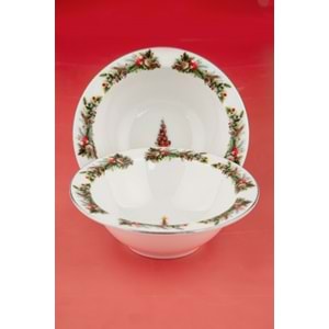 Christmas green gümüş kenarlı porselen ikili kase