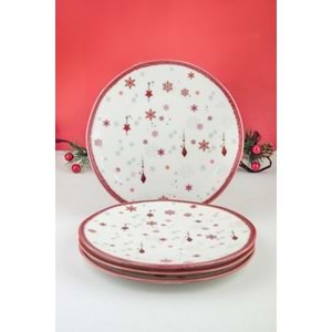Christmas carol kırmızı kenarlı 4 parça porselen pasta tabağı