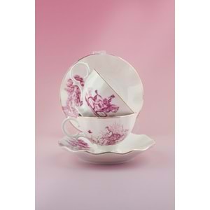 Royal pembe altın yaldızlı 2 kişilik kahve fincan takımı