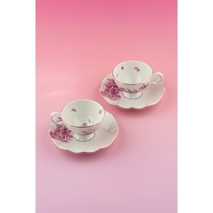 Royal pembe altın yaldızlı 2 kişilik kahve fincan takımı