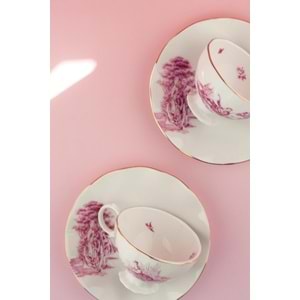 Royal pembe altın yaldızlı 2 kişilik kahve fincan takımı