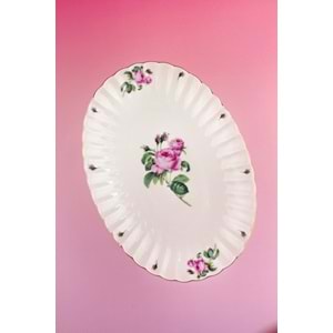 Pink rose gold metal ayaklı oval tabak