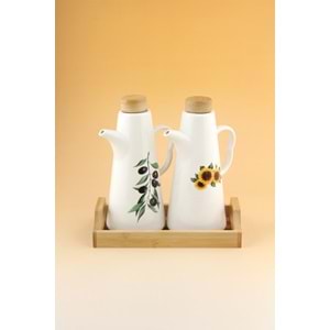 Olives & Sunflower ahşap tepsili yağlık seti