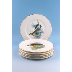 Fish altın yaldızlı 6 kişilik porselen Pasta Tabağı