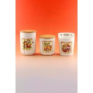 Pear tree 3 lü ahşap vakumlu kapaklı porselen baharatlık & kaşıklık