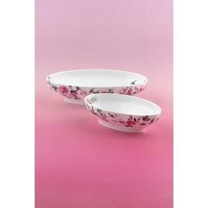 Pink ivy rose 2 boy porselen derin kayık tabak