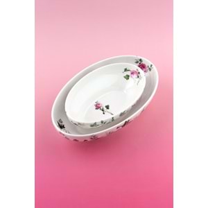 Pink ivy rose 2 boy porselen derin kayık tabak