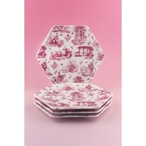 Royal pembe 4 parça porselen tatlı/kurabiye tabağı