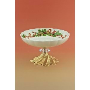 Christmas cones gold metal ayaklı tabak