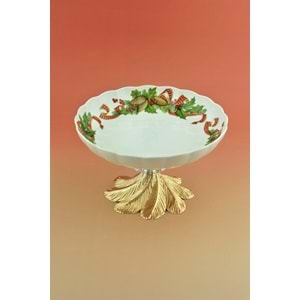 Christmas cones gold metal ayaklı tabak