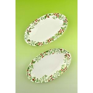 Holly berries 2 adet porselen kayık tabak