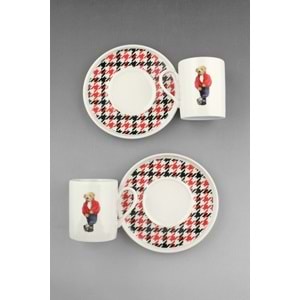 Teddy bear jeans iki kişilik porselen kahve fincan takımı