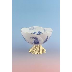 Mavi İngiliz metal ayaklı porselen kase