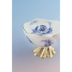 Mavi İngiliz metal ayaklı porselen kase